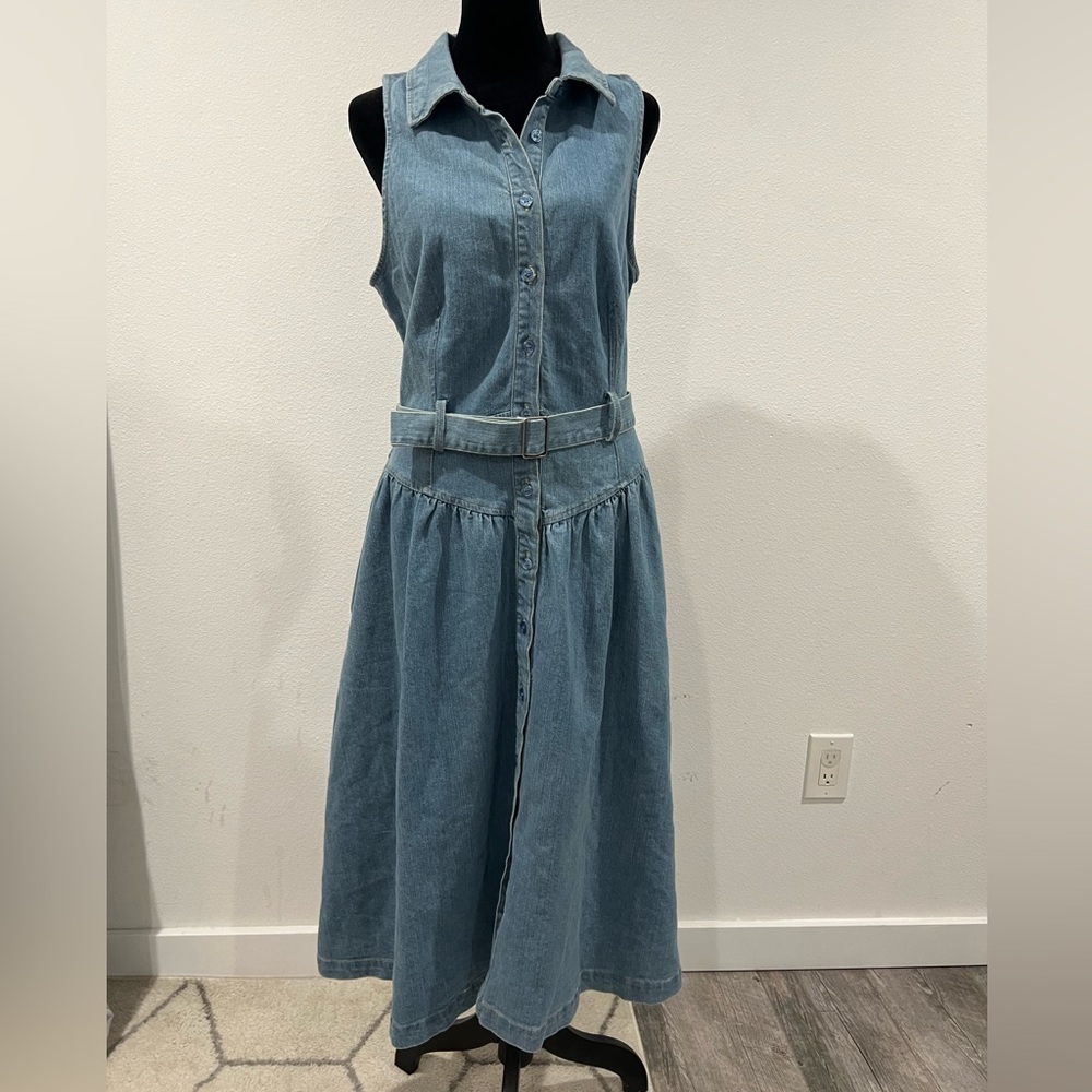 NWT Steve Madden Denim Maxi Shirt Dress Belted Button Front Size 6 - Picture 2 of 5